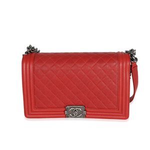 Chanel 16A Red Quilted Caviar New Medium Boy Bag